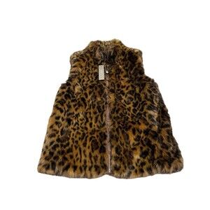 J.Crew Faux-fur Leopard Full-Zip Vest Sleeveless Jacket G9519 Women's Size XXS